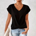 Megan - Casual V-Neck Top with Draped Front