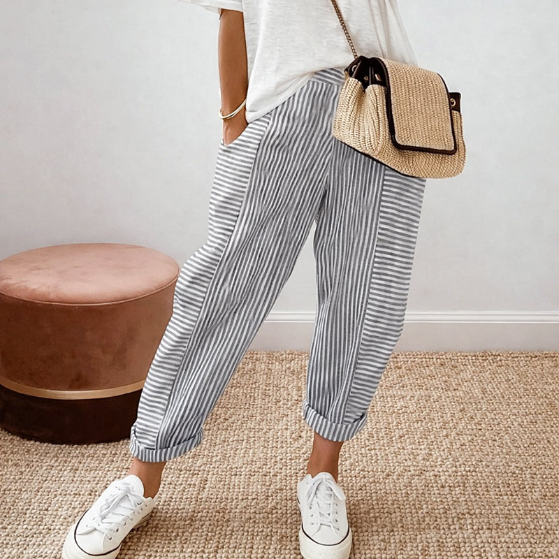 Megan - Women's Relaxed Fit Striped Casual Pants