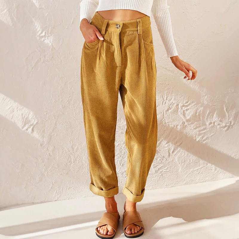 Mia - Women’s Button Front Corduroy Casual Pants