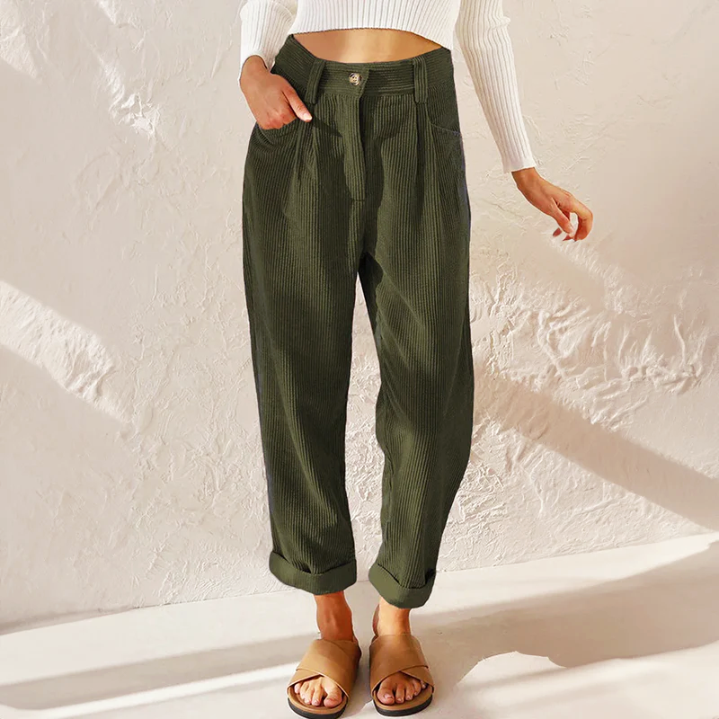 Mia - Women’s Button Front Corduroy Casual Pants