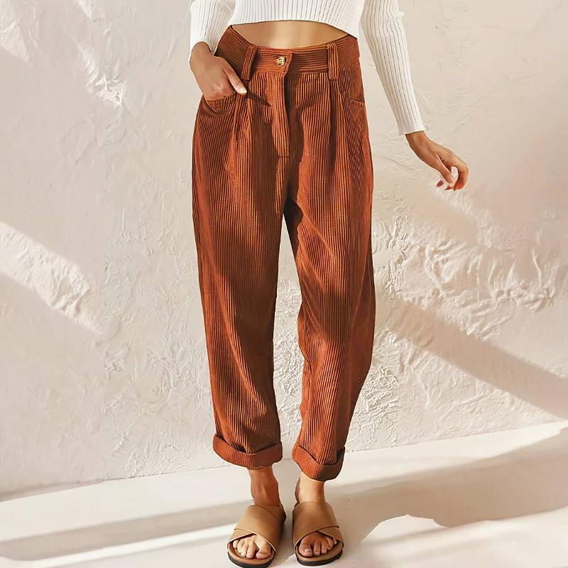 Mia - Women’s Button Front Corduroy Casual Pants