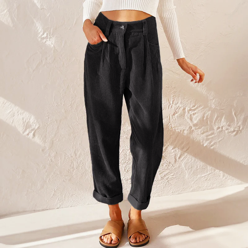 Mia - Women’s Button Front Corduroy Casual Pants