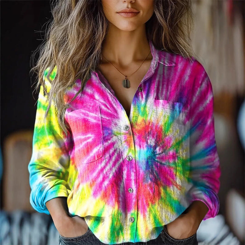 Mia - Women’s Colorful Print Button Up Casual Blouse