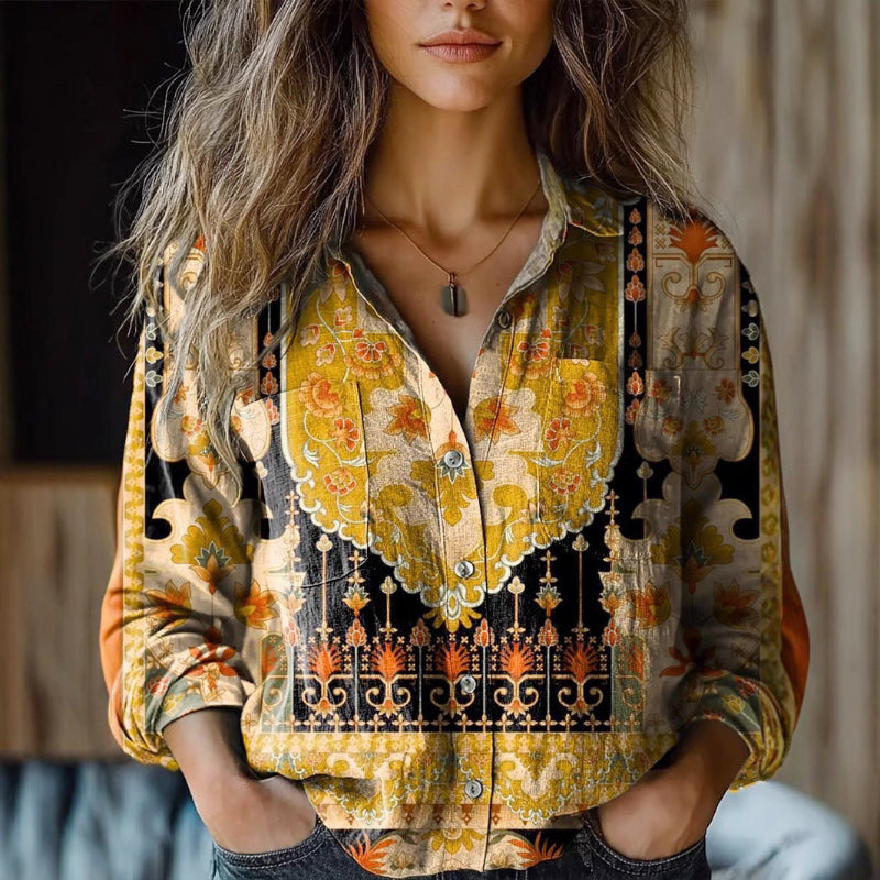 Mia - Women’s Colorful Print Button Up Casual Blouse