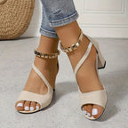Michelle - Women’s Block Heel Sandals with Ankle Strap