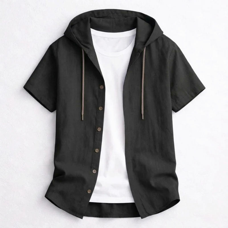 Mike - Men’s Short Sleeve Hooded Casual Shirt