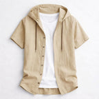 Mike - Men’s Short Sleeve Hooded Casual Shirt