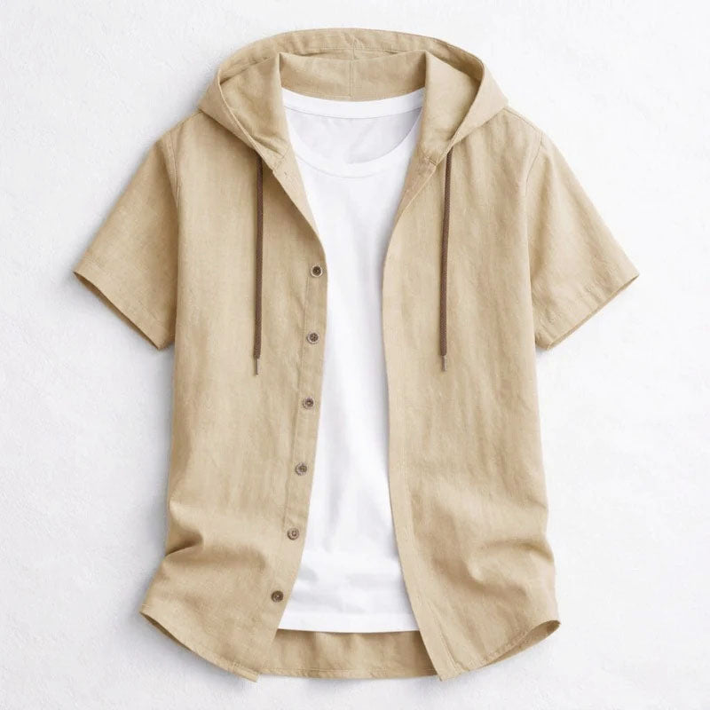 Mike - Men’s Short Sleeve Hooded Casual Shirt