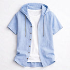 Mike - Men’s Short Sleeve Hooded Casual Shirt