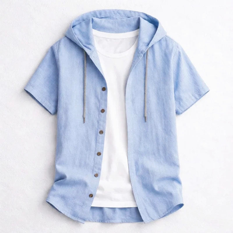 Mike - Men’s Short Sleeve Hooded Casual Shirt