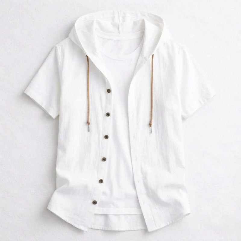 Mike - Men’s Short Sleeve Hooded Casual Shirt