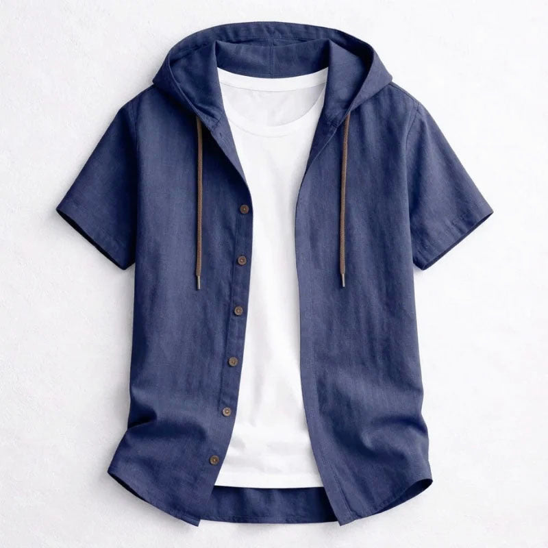 Mike - Men’s Short Sleeve Hooded Casual Shirt