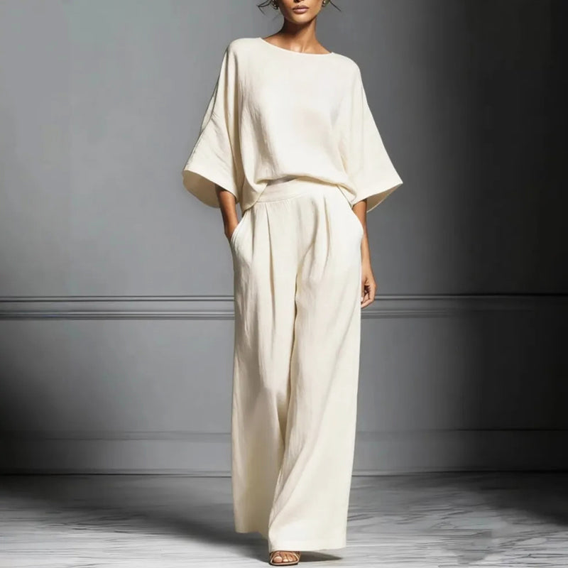 Monica - Women's Batwing Sleeve Top and Wide-Leg Pants Set