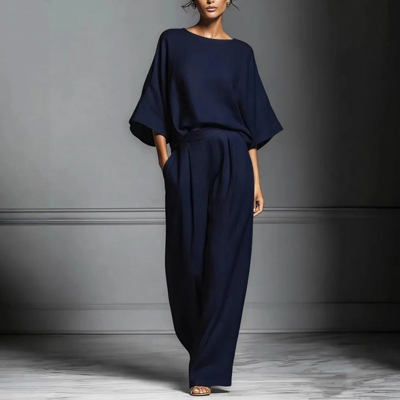 Monica - Women's Batwing Sleeve Top and Wide-Leg Pants Set