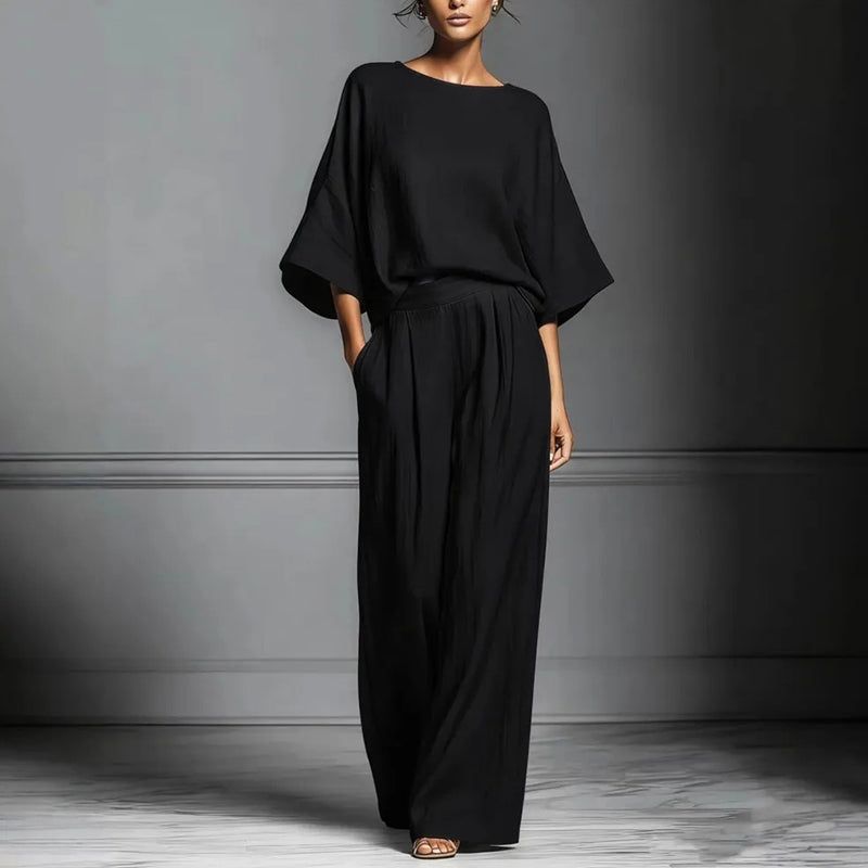 Monica - Women's Batwing Sleeve Top and Wide-Leg Pants Set