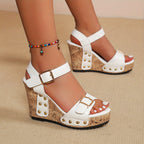 Natalie - Women's Studded Wedge Sandals with Strap