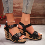Natalie - Women's Studded Wedge Sandals with Strap