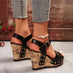 Natalie - Women's Studded Wedge Sandals with Strap