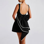 Natalie - Women's Wedding Sleeveless Mini Dress with Statement Back Bow