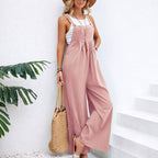 Natalie - Women's Cotton Wide-Leg Suspender Jumpsuit