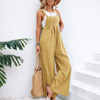 Natalie - Women's Cotton Wide-Leg Suspender Jumpsuit