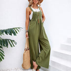 Natalie - Women's Cotton Wide-Leg Suspender Jumpsuit