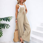 Natalie - Women's Cotton Wide-Leg Suspender Jumpsuit