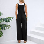 Natalie - Women's Cotton Wide-Leg Suspender Jumpsuit