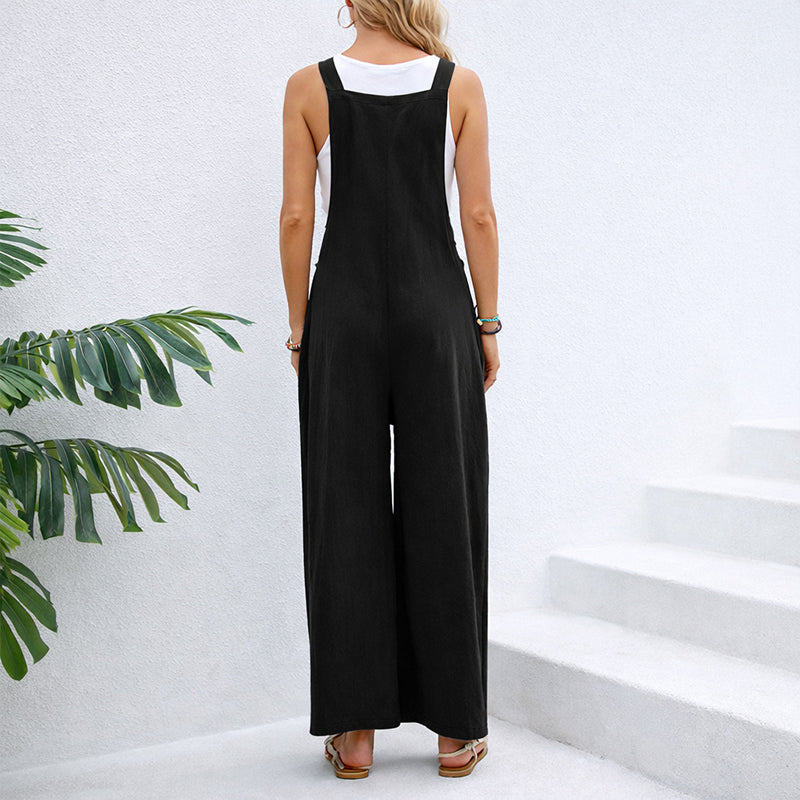 Natalie - Women's Cotton Wide-Leg Suspender Jumpsuit
