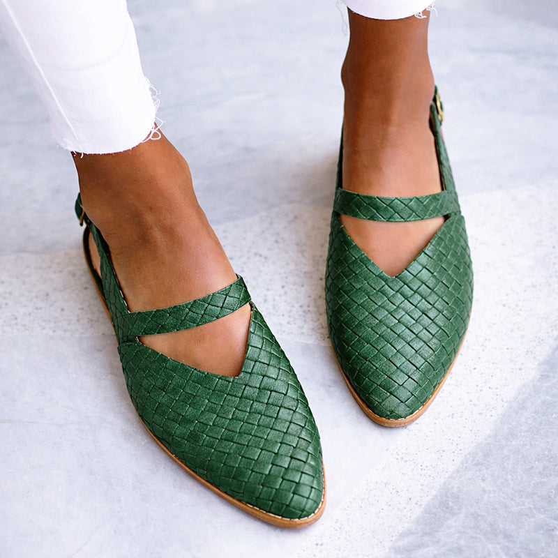 Olivia - Women's Woven Pattern Slingback Flats