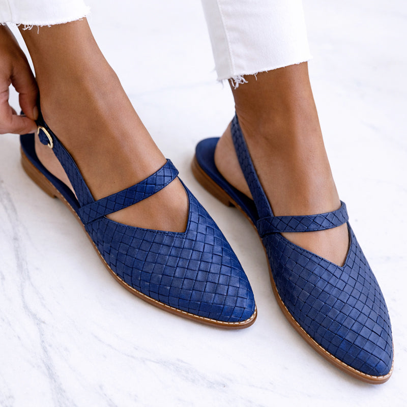 Olivia - Women's Woven Pattern Slingback Flats