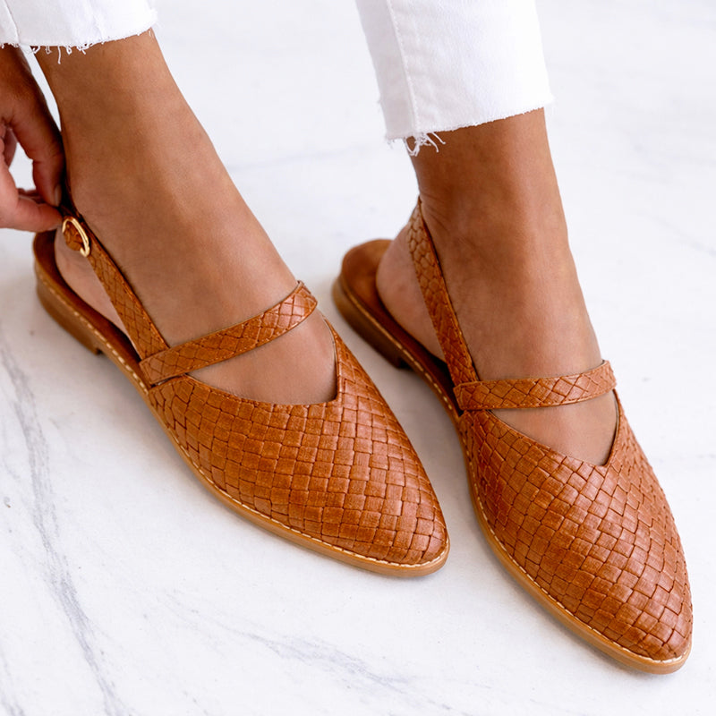 Olivia - Women's Woven Pattern Slingback Flats