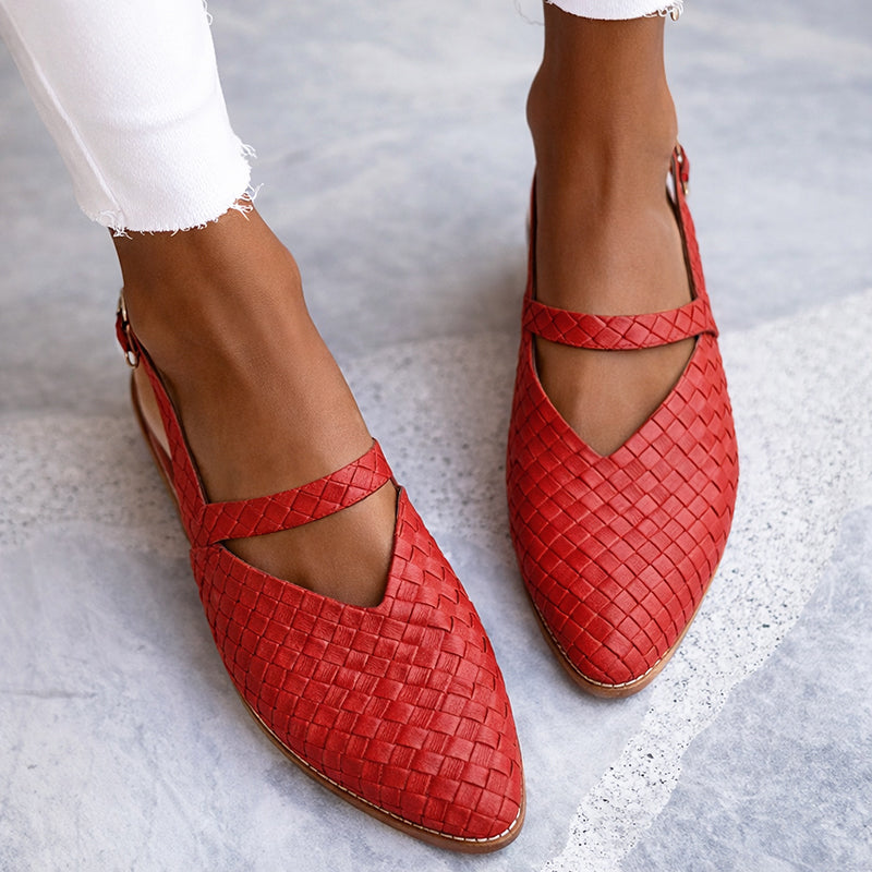 Olivia - Women's Woven Pattern Slingback Flats