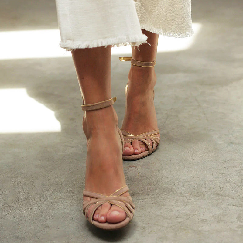 Olivia - Women's Strappy Block Heel Sandals with Ankle Strap