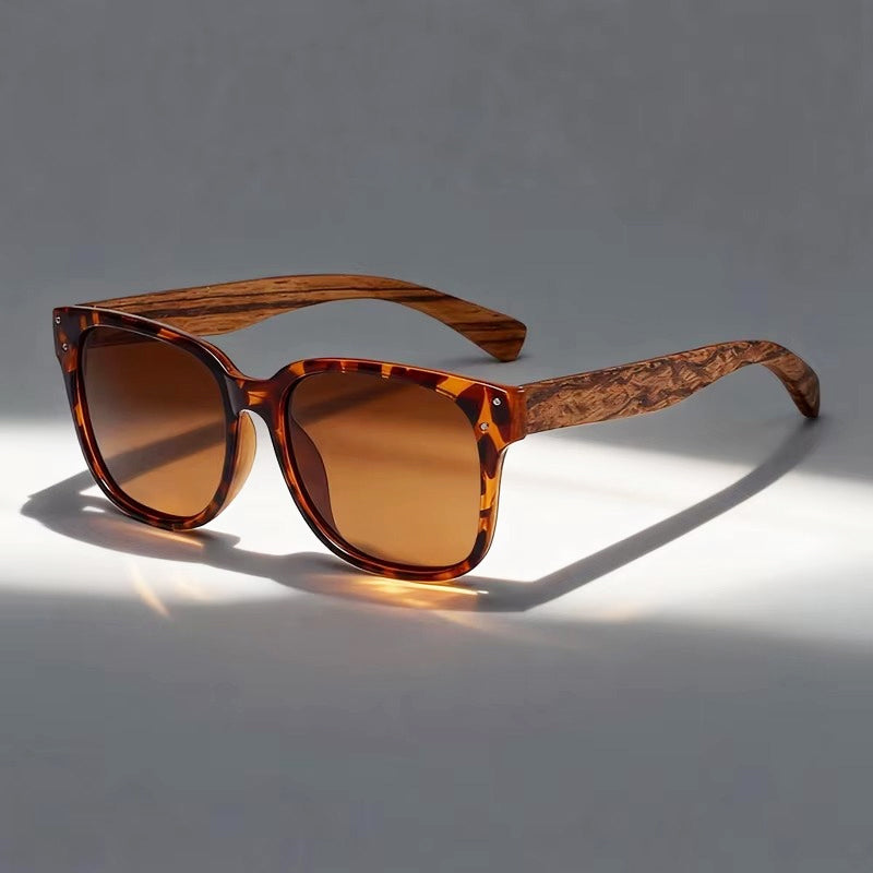 Optic Wood Detail Square Frame Sunglasses