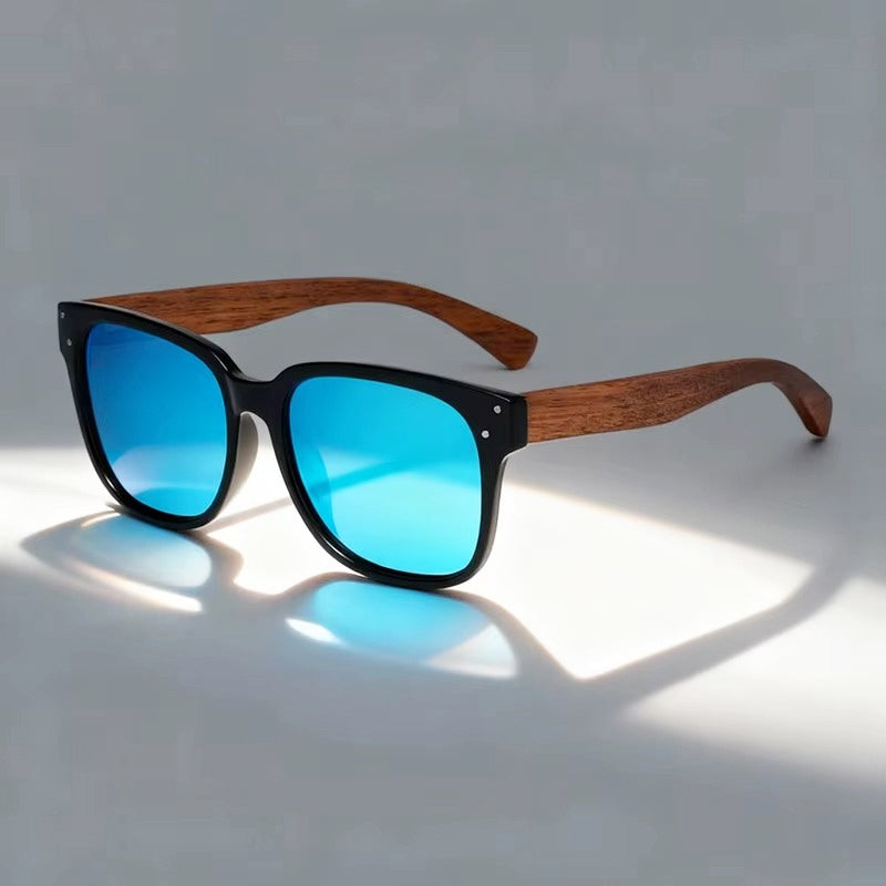 Optic Wood Detail Square Frame Sunglasses