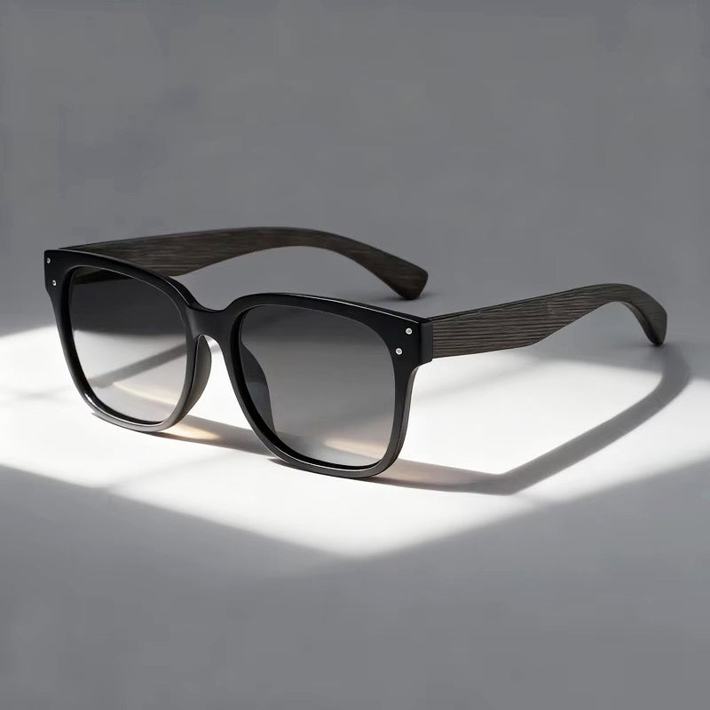 Optic Wood Detail Square Frame Sunglasses