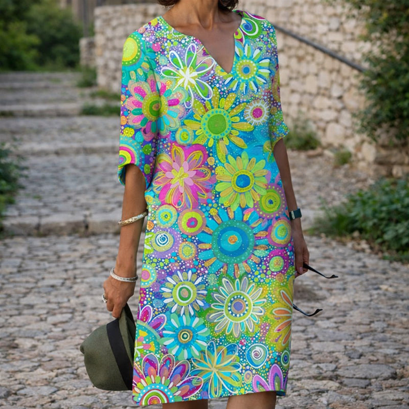Pamela - Women's Floral V-Neck Relaxed Dress