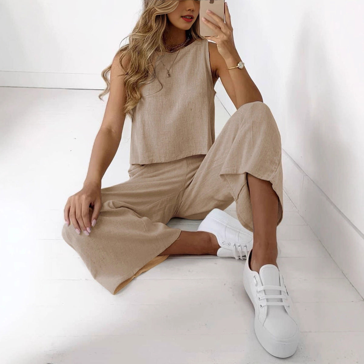Rachel - Women's Sleeveless Top and Wide Leg Pants Set