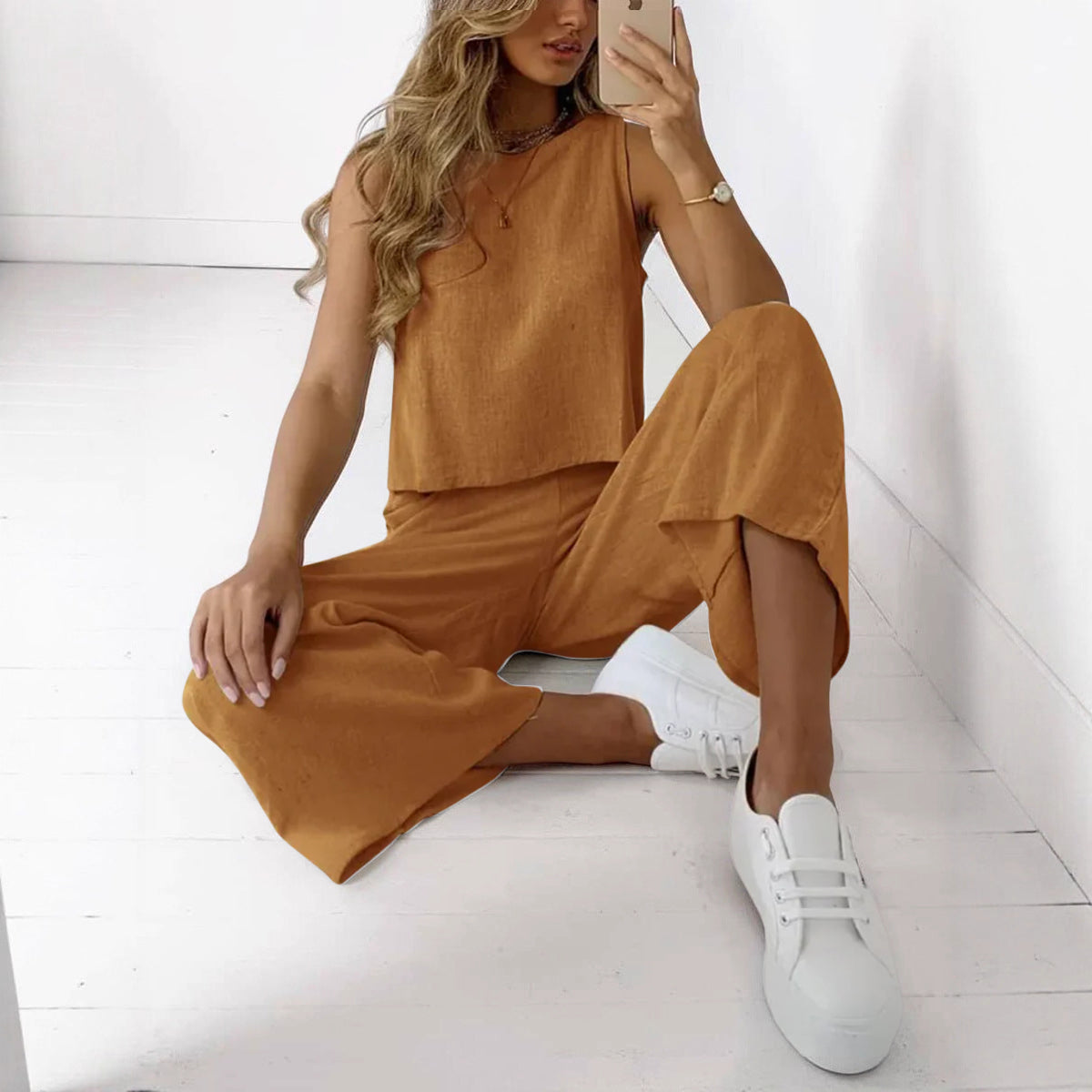 Rachel - Women's Sleeveless Top and Wide Leg Pants Set