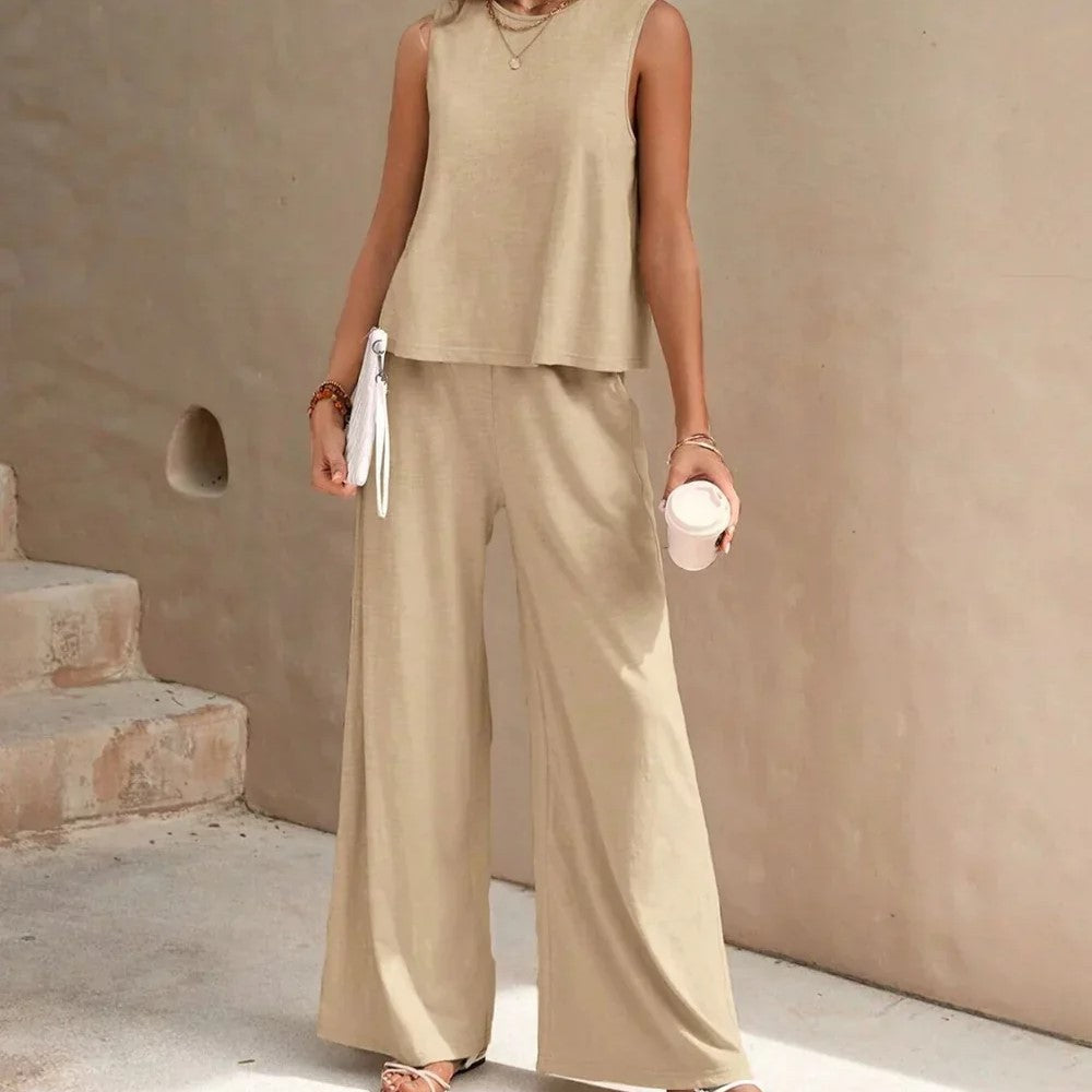 Rachel - Women's Sleeveless Top and Wide Leg Pants Set