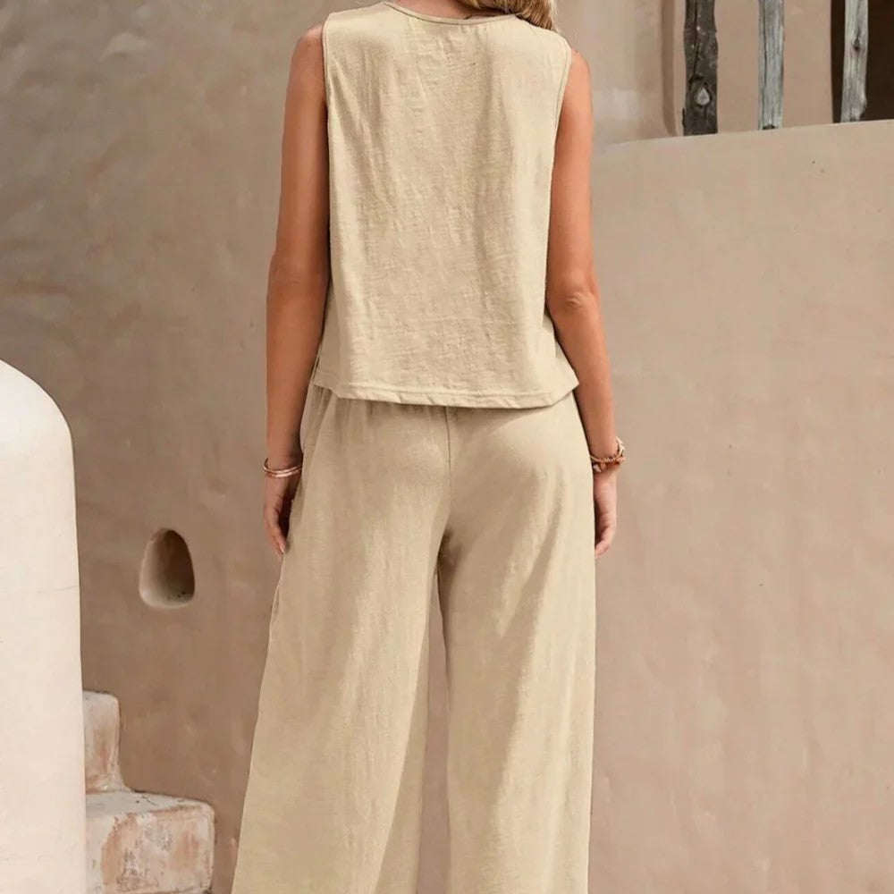 Rachel - Women's Sleeveless Top and Wide Leg Pants Set