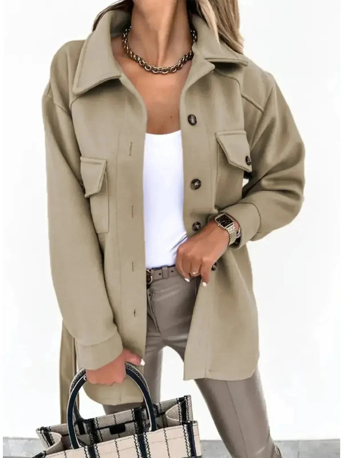 Roselle - Women's Oversized Blazer Jacket with Notch Lapels and Chest Pockets