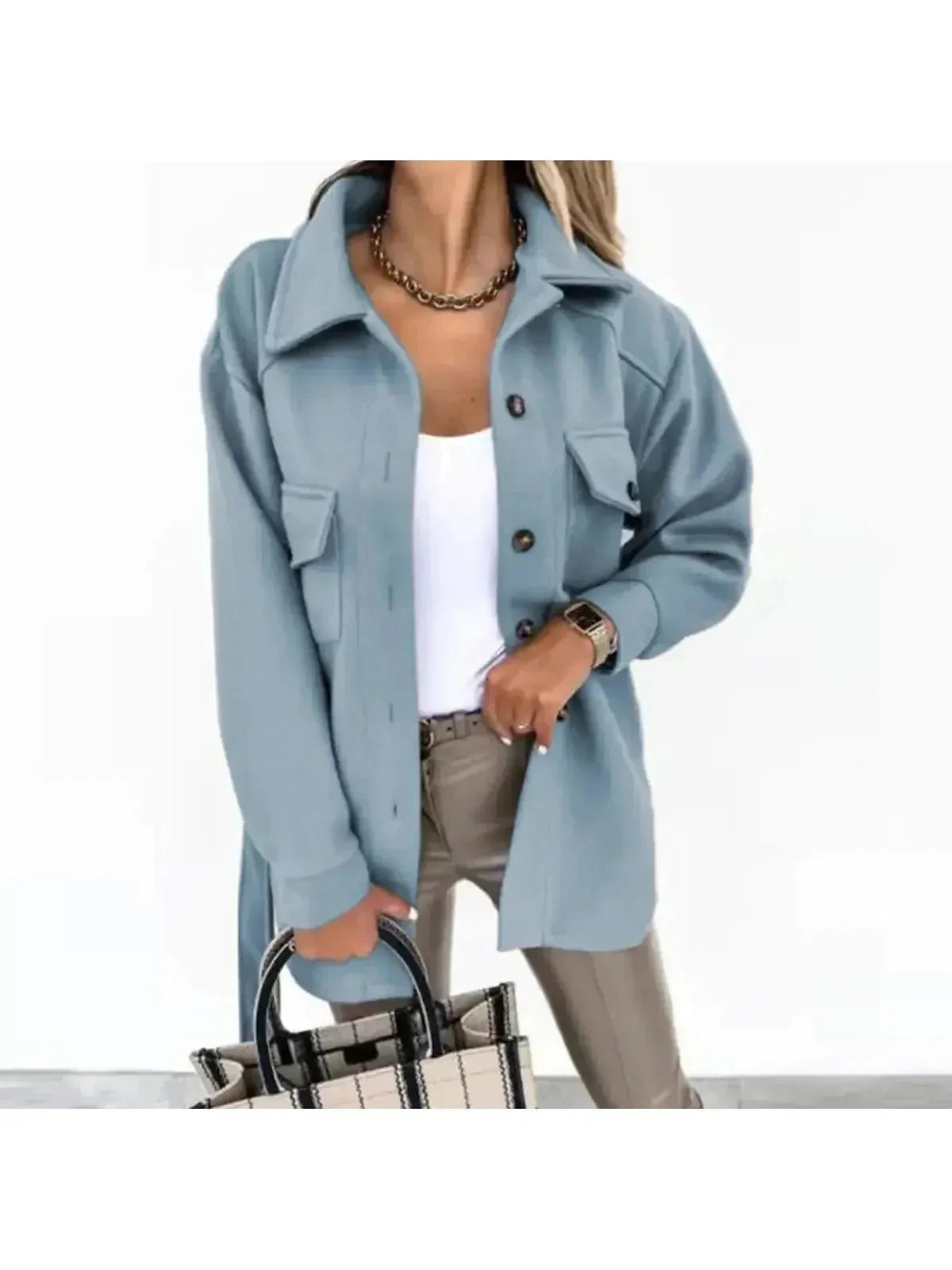 Roselle - Women's Oversized Blazer Jacket with Notch Lapels and Chest Pockets