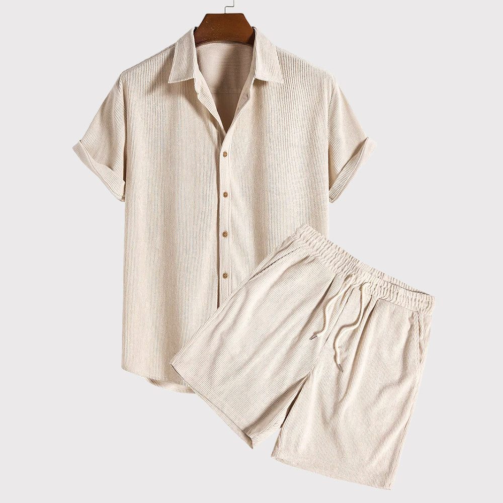 Ryan - Men’s Textured Button Shirt Shorts Set