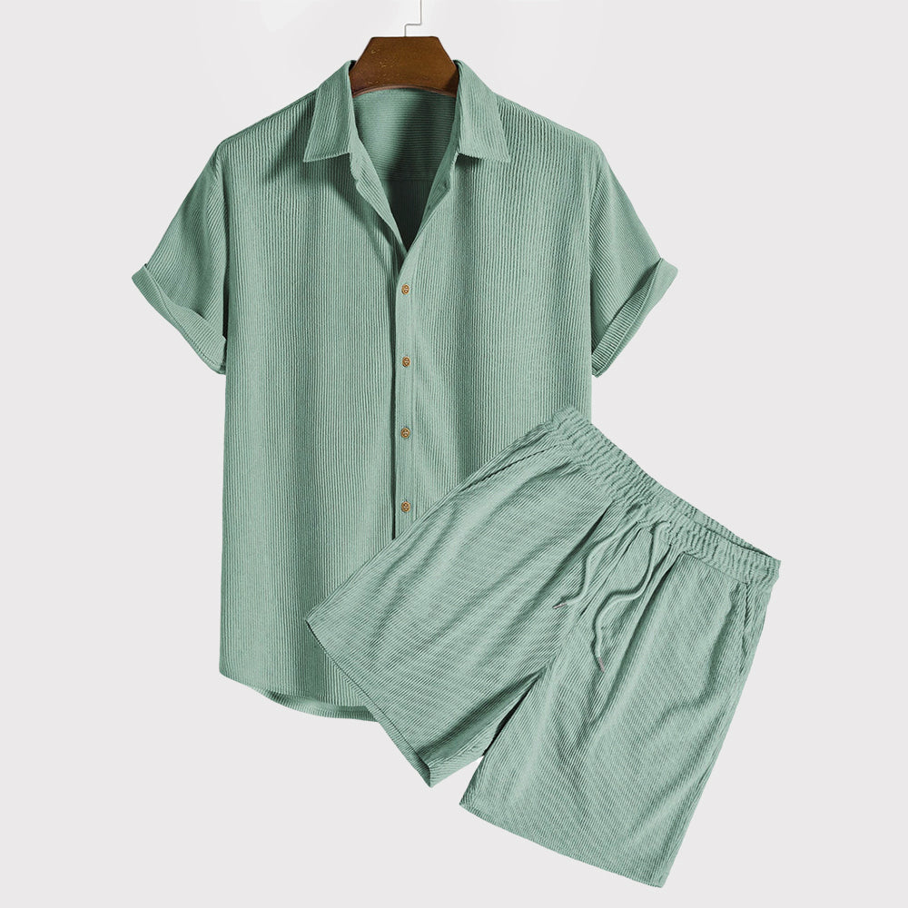Ryan - Men’s Textured Button Shirt Shorts Set