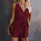 Savannah - Women's Sleeveless Belted Romper