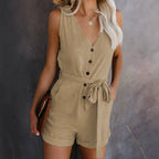 Savannah - Women's Sleeveless Belted Romper