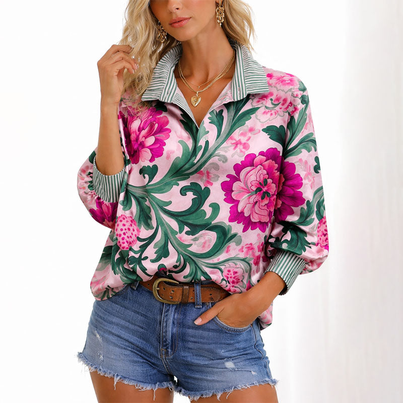 Sharon - Women's Floral Print Pullover Blouse