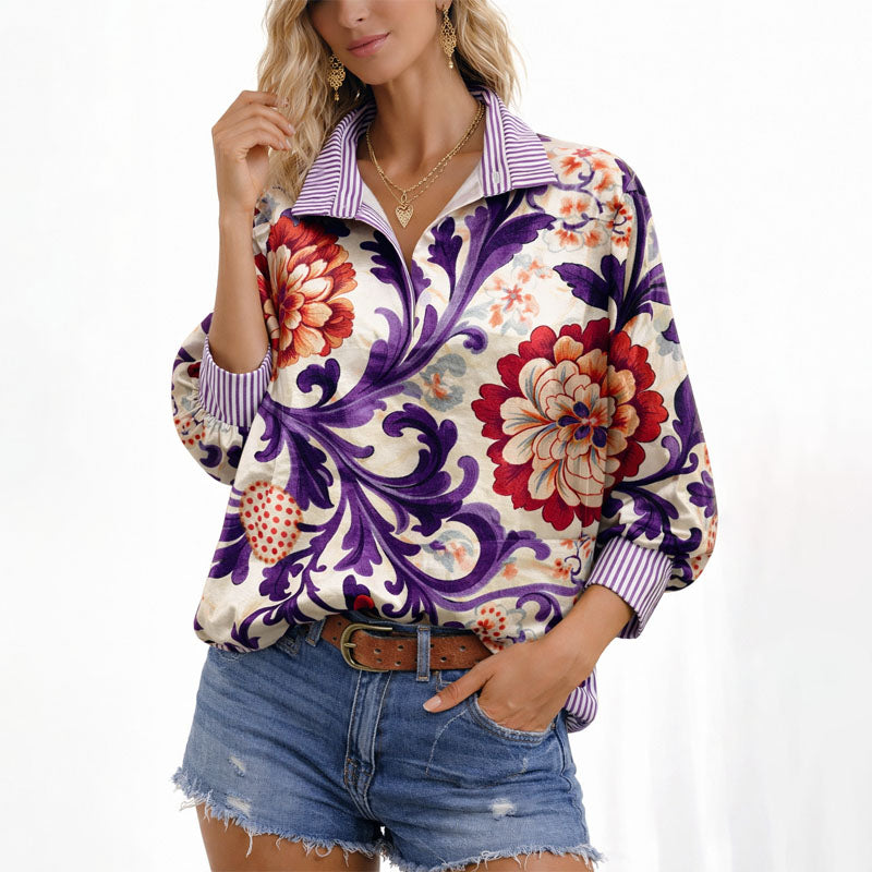 Sharon - Women's Floral Print Pullover Blouse